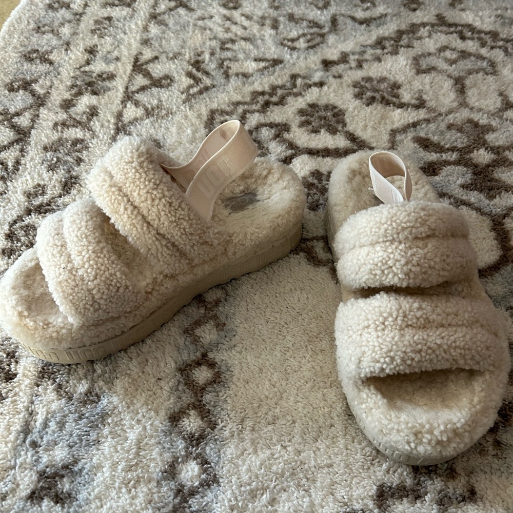 UGG Beige Fuzzy Sandals
